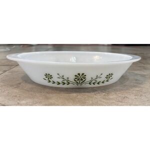 Vintage Glasbake Green Daisy Divided Milk Glass Serving Vegetable Dish J2352 USA